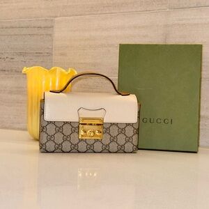 Gucci Beige and White Mini Bag with Gold Accents